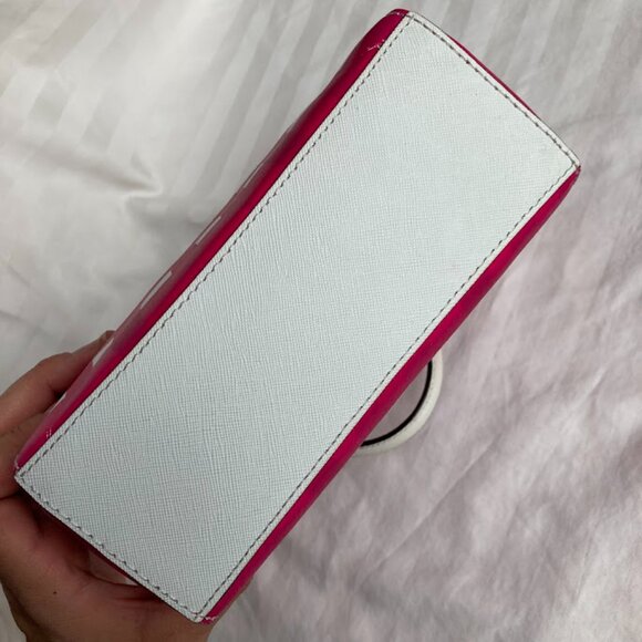 COACH | Madison Pink Check Gingham North-South Crossbody Leather Tote Handbag - Picture 6 of 16